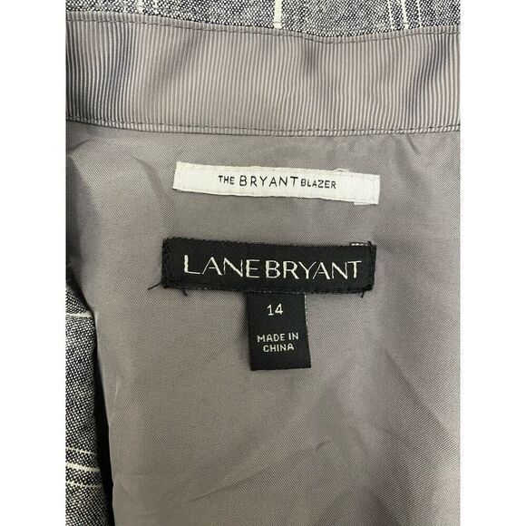 Lane Bryant The Bryant Blazer Linen Blend Rushed Sleeves Striped Button Size 14 - Picture 4 of 9